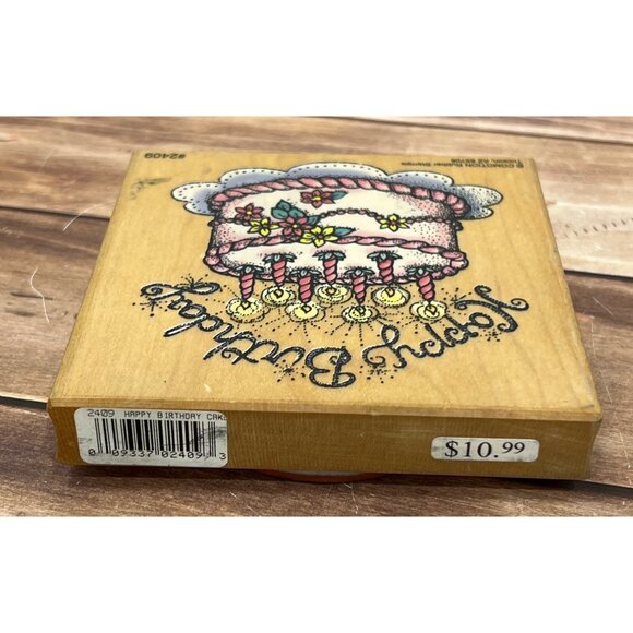 COMOTION # 2409 BIRTHDAY CAKE WOOD MOUNTED RUBBER STAMP - Picture 4 of 6